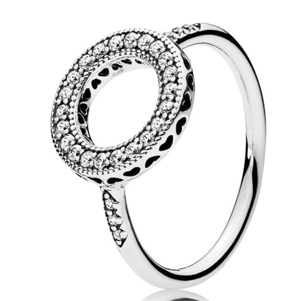 NEW Women's Halo Heart Pave Simulated Diamond 925 Sterling Silver Ring Size 6
